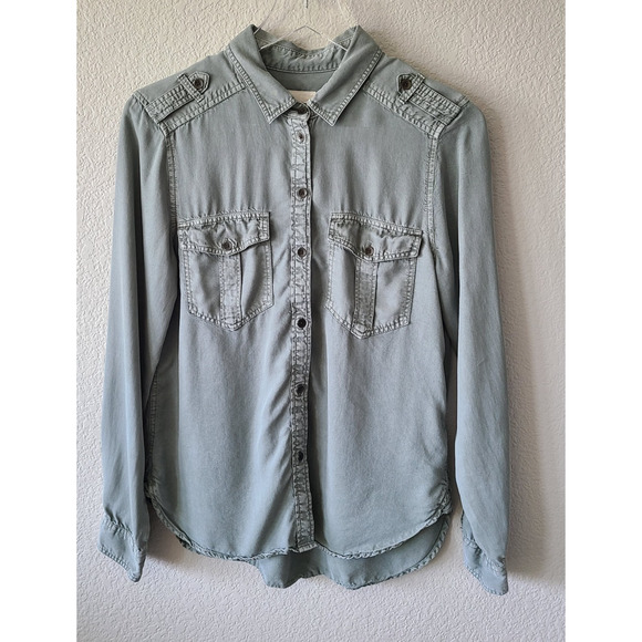 American‎ Eagle Outfitters Women Shirt Small Boyfriend Fit Military Grunge Green - Picture 1 of 13